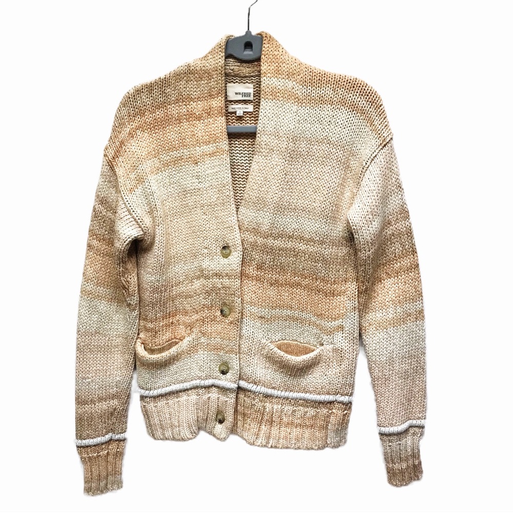 Aritzia Wilfred Free Striped Chunky Cotton Knit Cardigan Sweater Size S